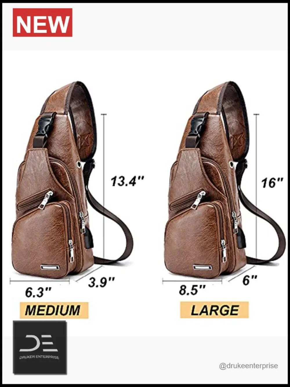 Leather Sling Bag Crossbody Backpack with USB Charge Port